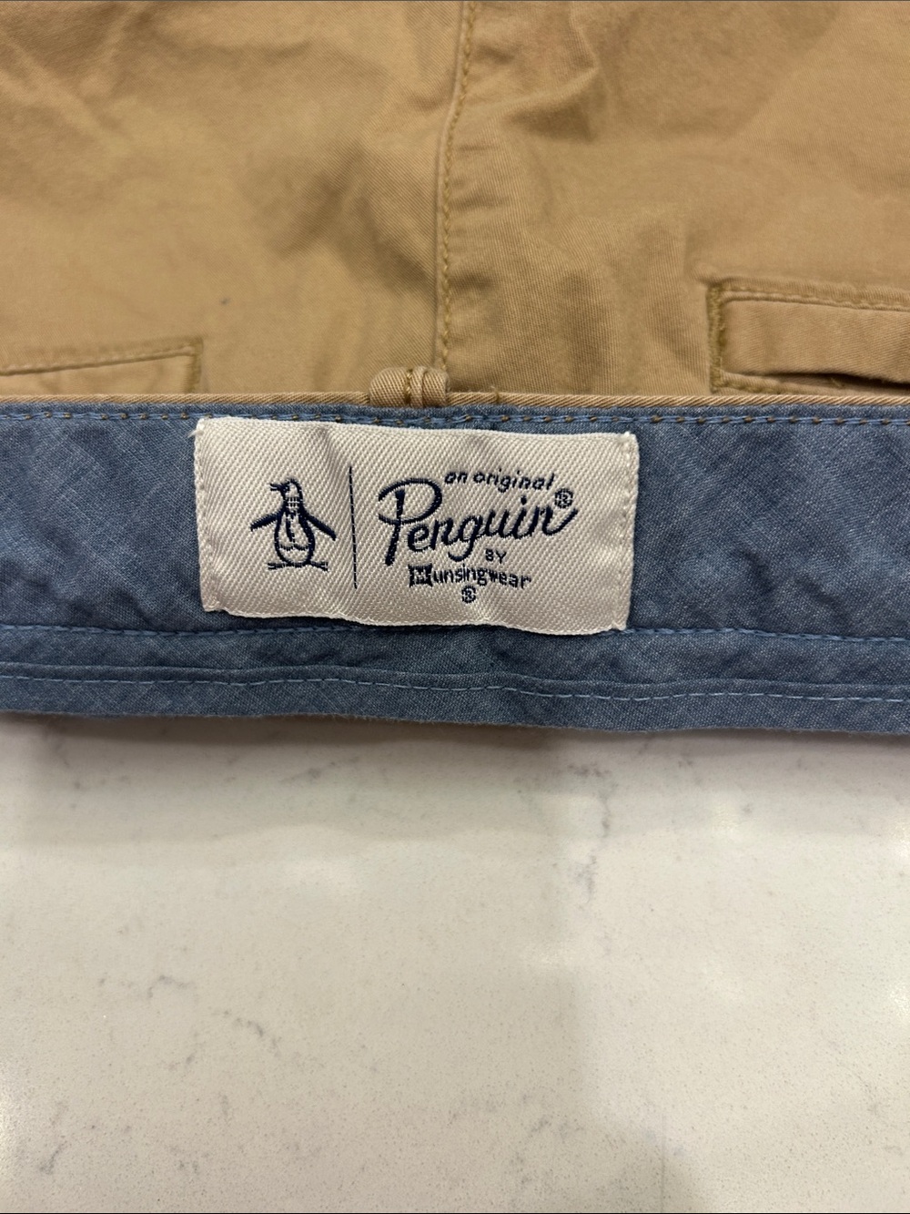 Original Penguin Chino Shorts 31 Khaki Stretch Cotton Flat Front Casual - Picture 8 of 13
